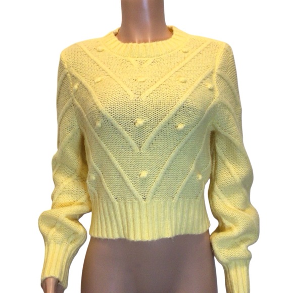 SO Women’s Bobble Knit Sweater Size S Butter Yellow Textured Crew Neck Pullover - Picture 4 of 7